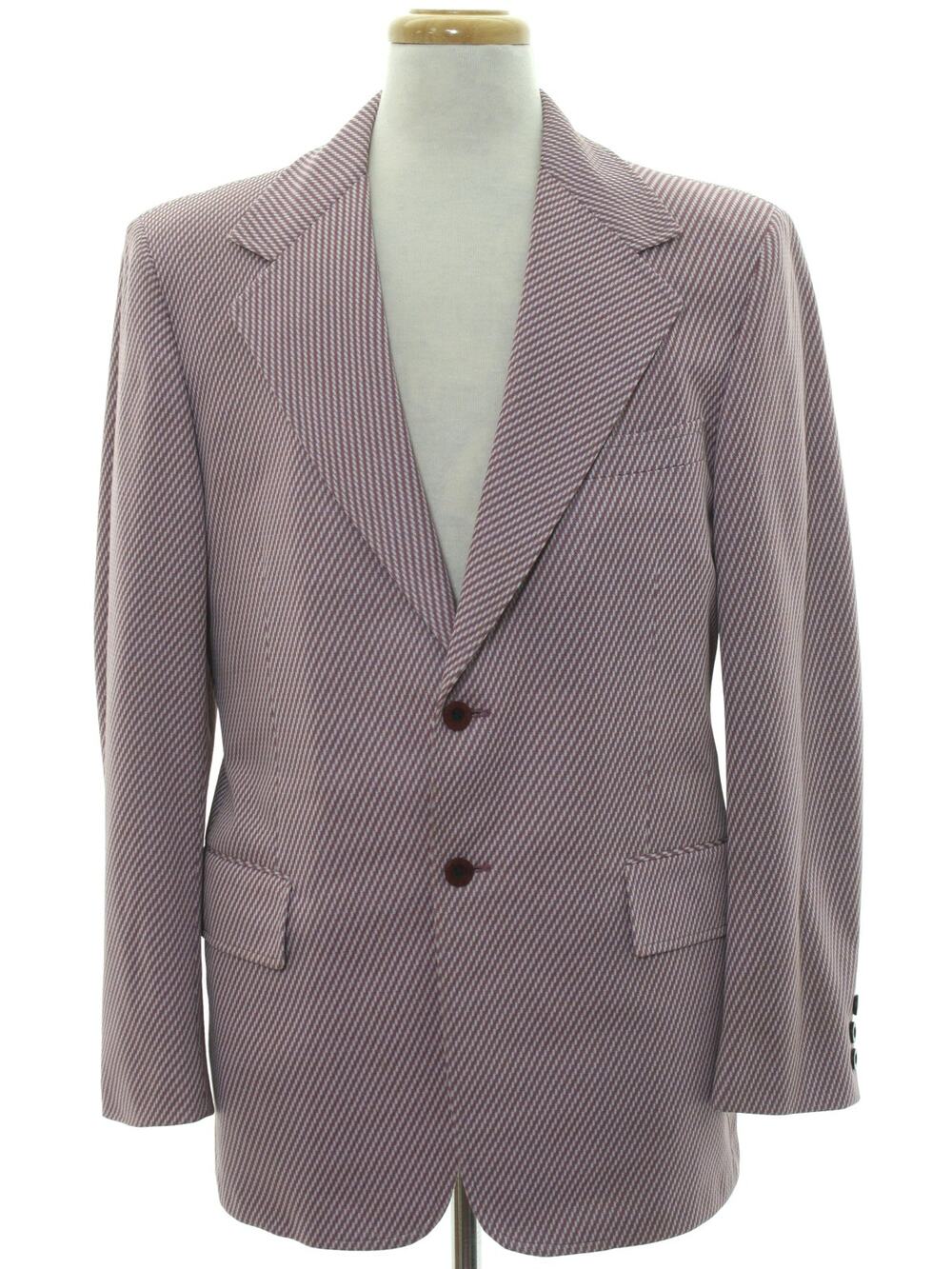 Vintage 70s Clubman Wine Geometric Stripe Polyester Sport Coat 40R